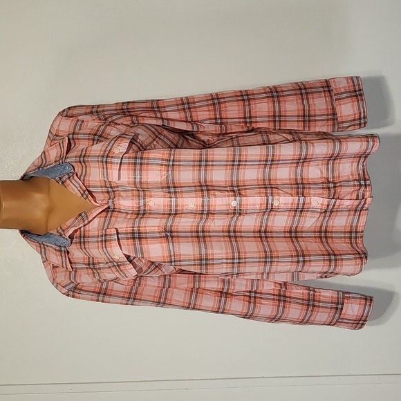 St John's Bay Plaid Buttondown Long Sleeve Top Pink Size Xtra Small - Picture 1 of 5